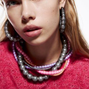 BNWT ZARA WOMAN PEARL MESH NECKLACE MULTICOLORED 4548/024